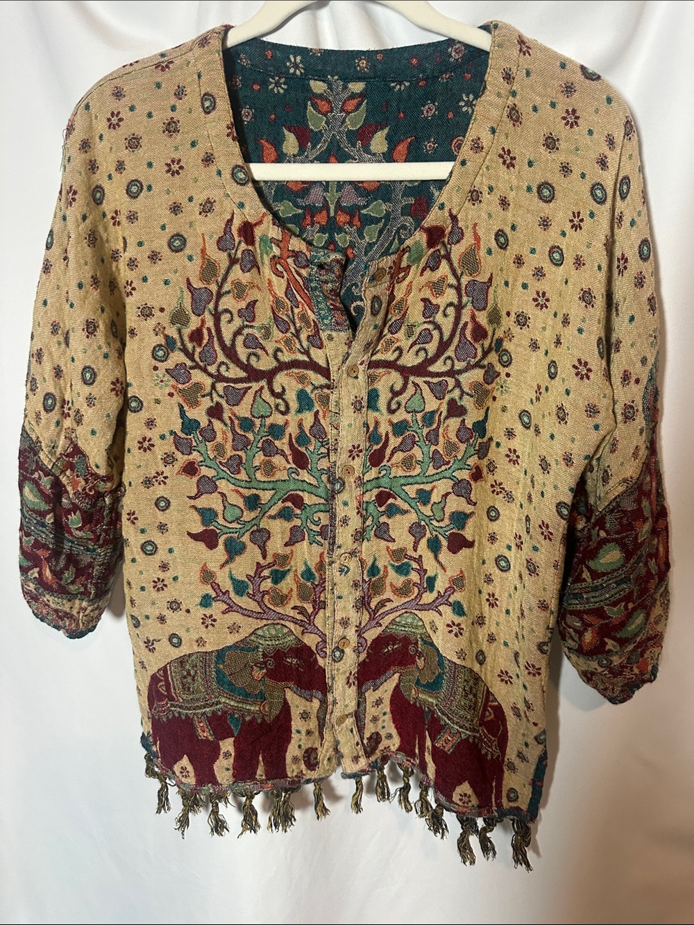 EARTHBOUND Teal Boho Elephant & Tree Tunic - reversible - Picture 2 of 9